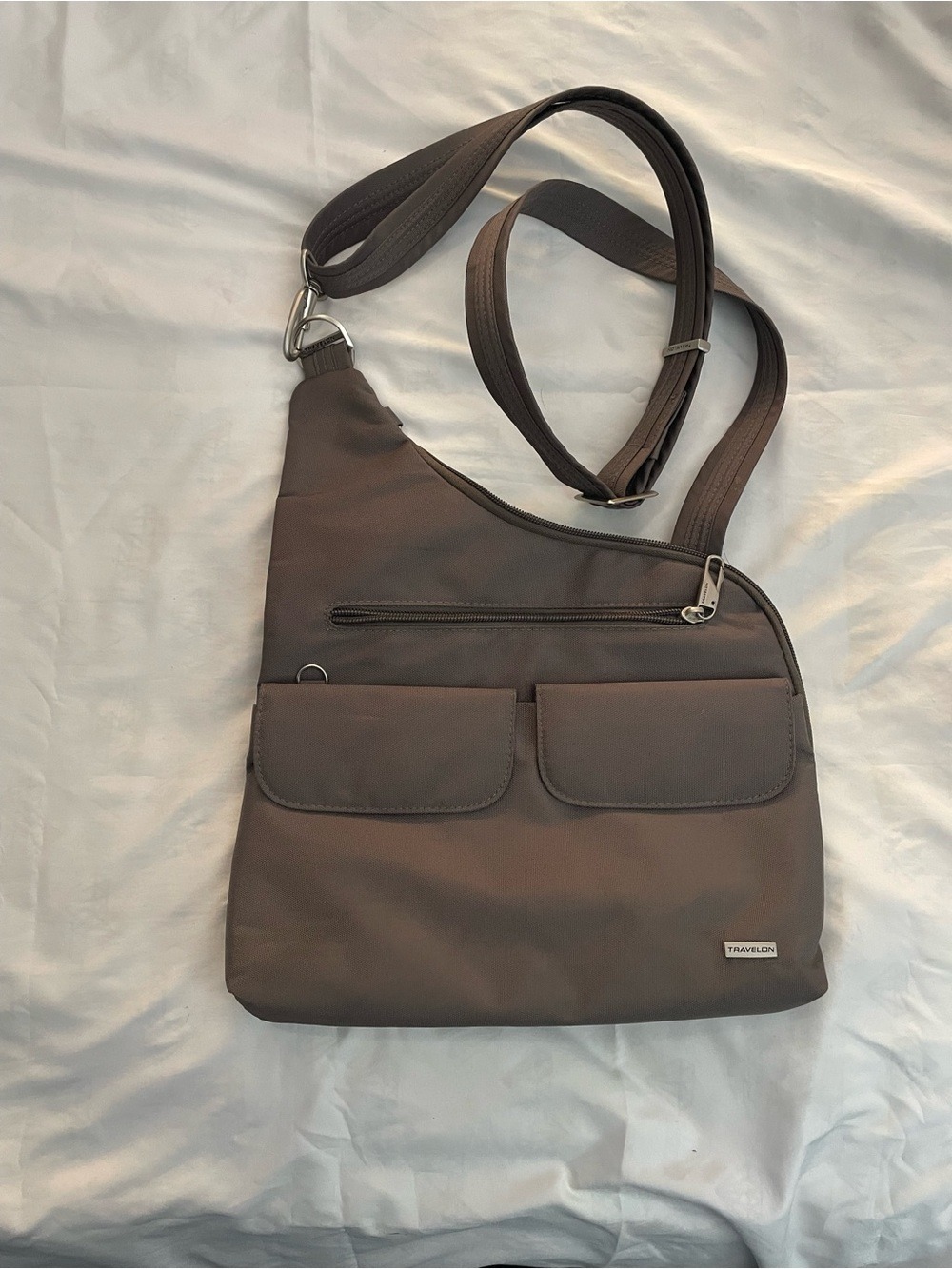 Travelon Anti-Theft Brown Crossbody Sling Bag with Front Flap Pockets